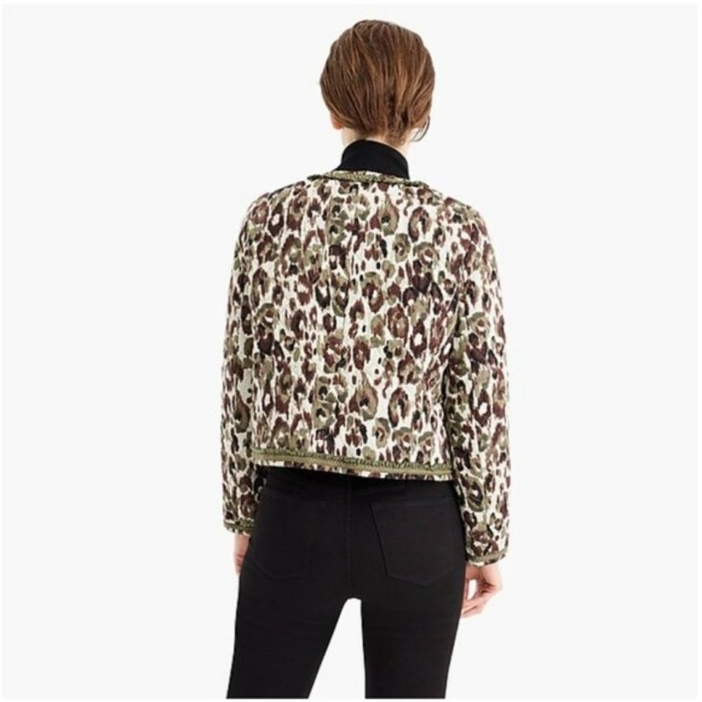 NWT J.Crew quilted lady jacket in autumn cheetah print size small olive green - Picture 3 of 7